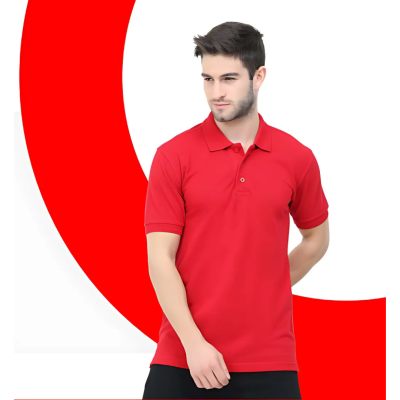 First Leaf Tshirt - Red With Jaquard Collar