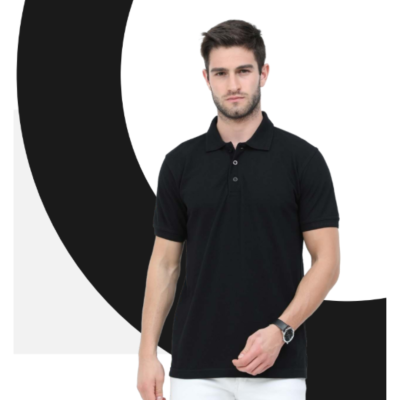 First Leaf Tshirt - Black with Jacquard Collar