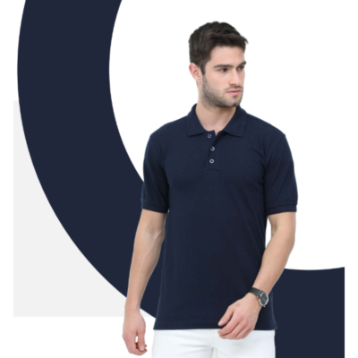 First Leaf Tshirt -Navy Blue with Jacquard Collar