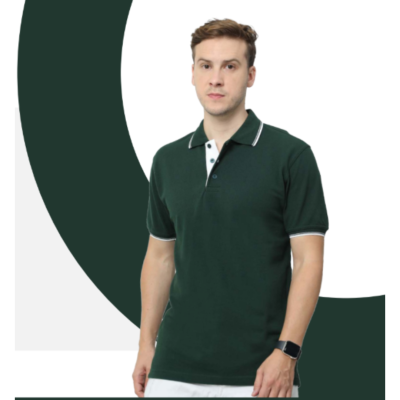 First Leaf Tshirt - Green With Jacquard Collar