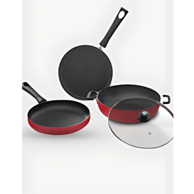 LLCK21 Lifelong Trio Non-Stick 3-Piece Cookware Set, Red (Induction and Gas Compatible)