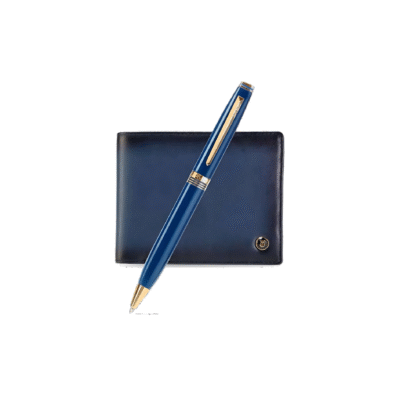 Lapis Bard - Contemporary Blue Gold Trims Ballpoint Pen With Blue Wallet